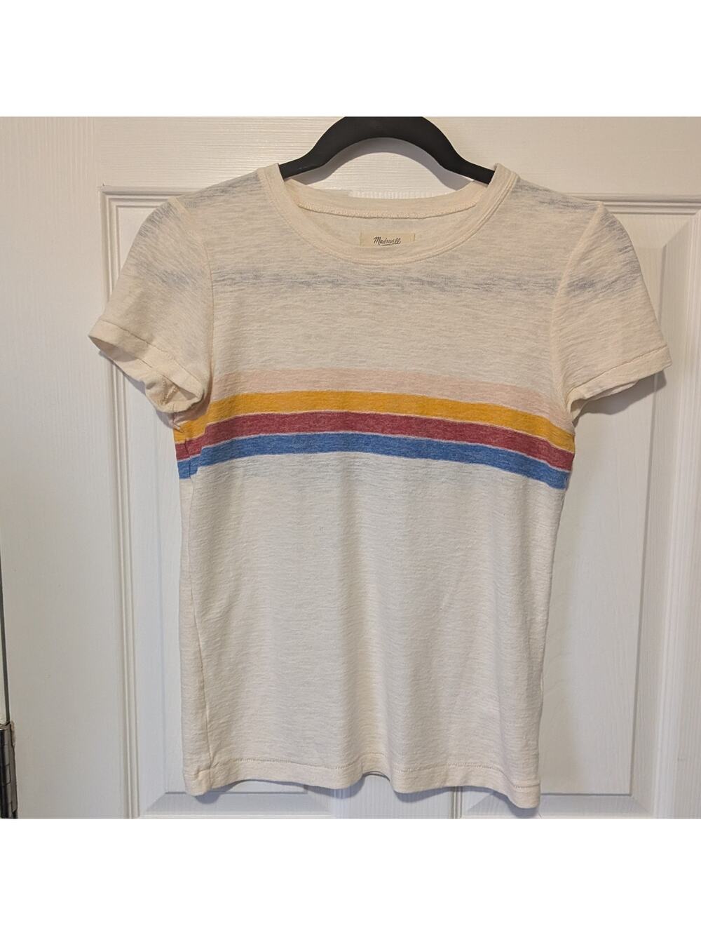 Madewell Cream Colored Striped Short Sleeved T-shirt For Women Size Extra Small